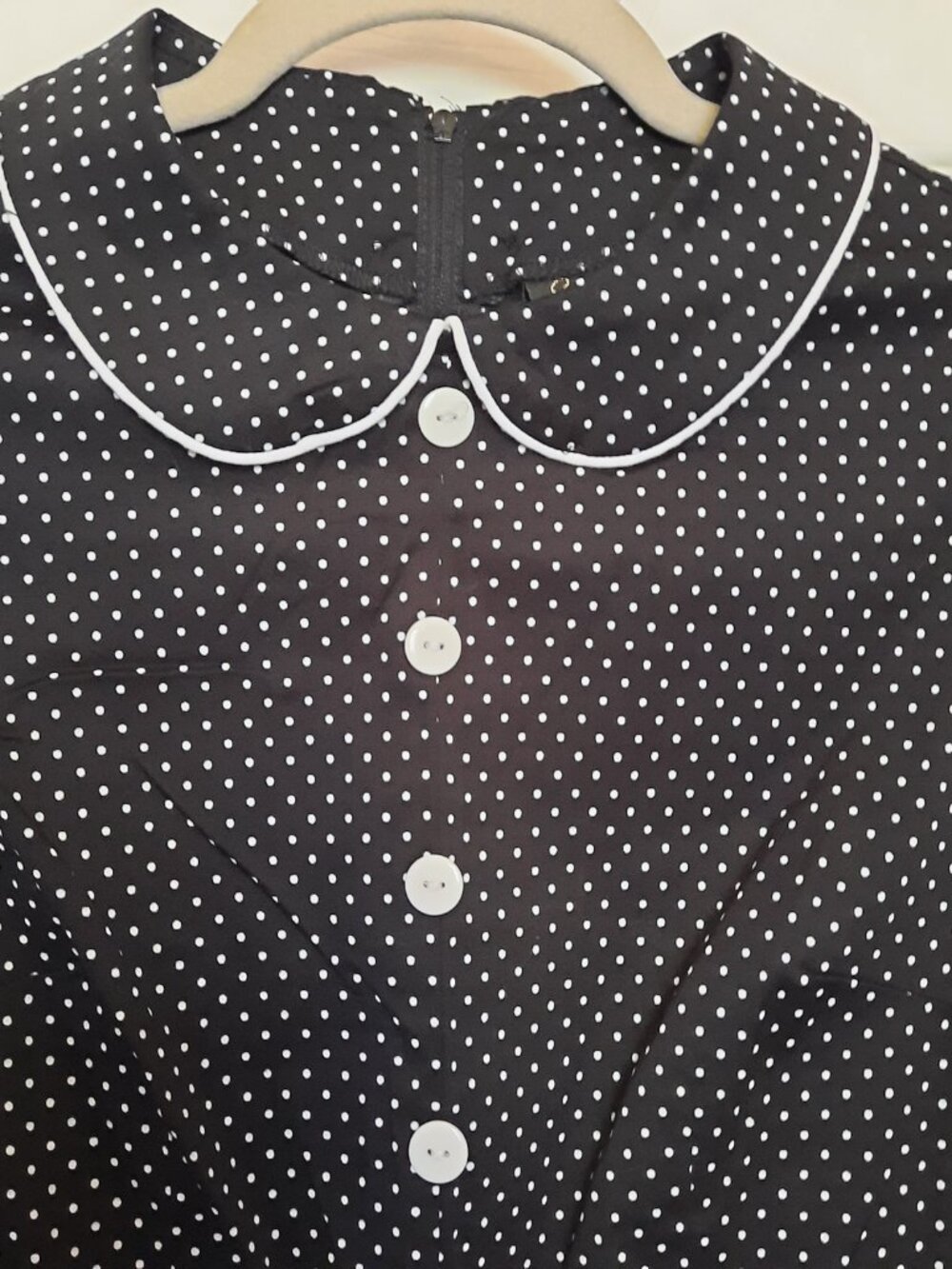 Stop staring black and white pin dot Peter pan collar dress - Picture 3 of 3